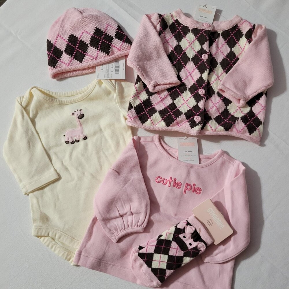 Gymboree Argyle Animals NWT 0-3 month sweater, socks, shirt & Hat, Used Bodysuit